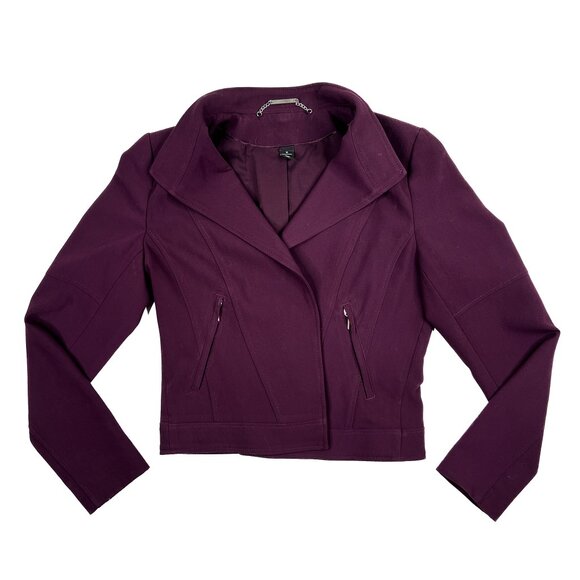 WHBM Stitched Shoulder Open Front Semi-Cropped Moto Blazer Skirt Set Size 10 - Picture 2 of 15